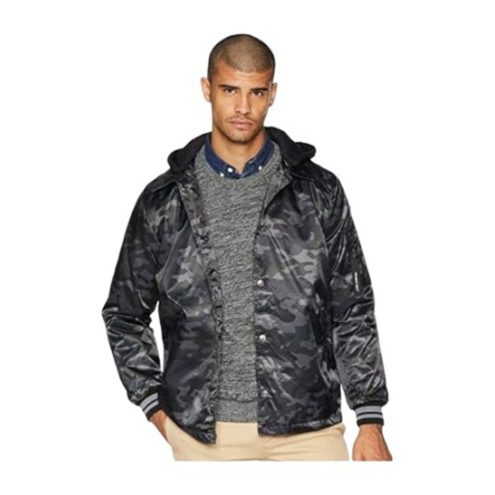 Members Only camouflage Twill Coach Jacket with hood Color grey camo Men's Sz M